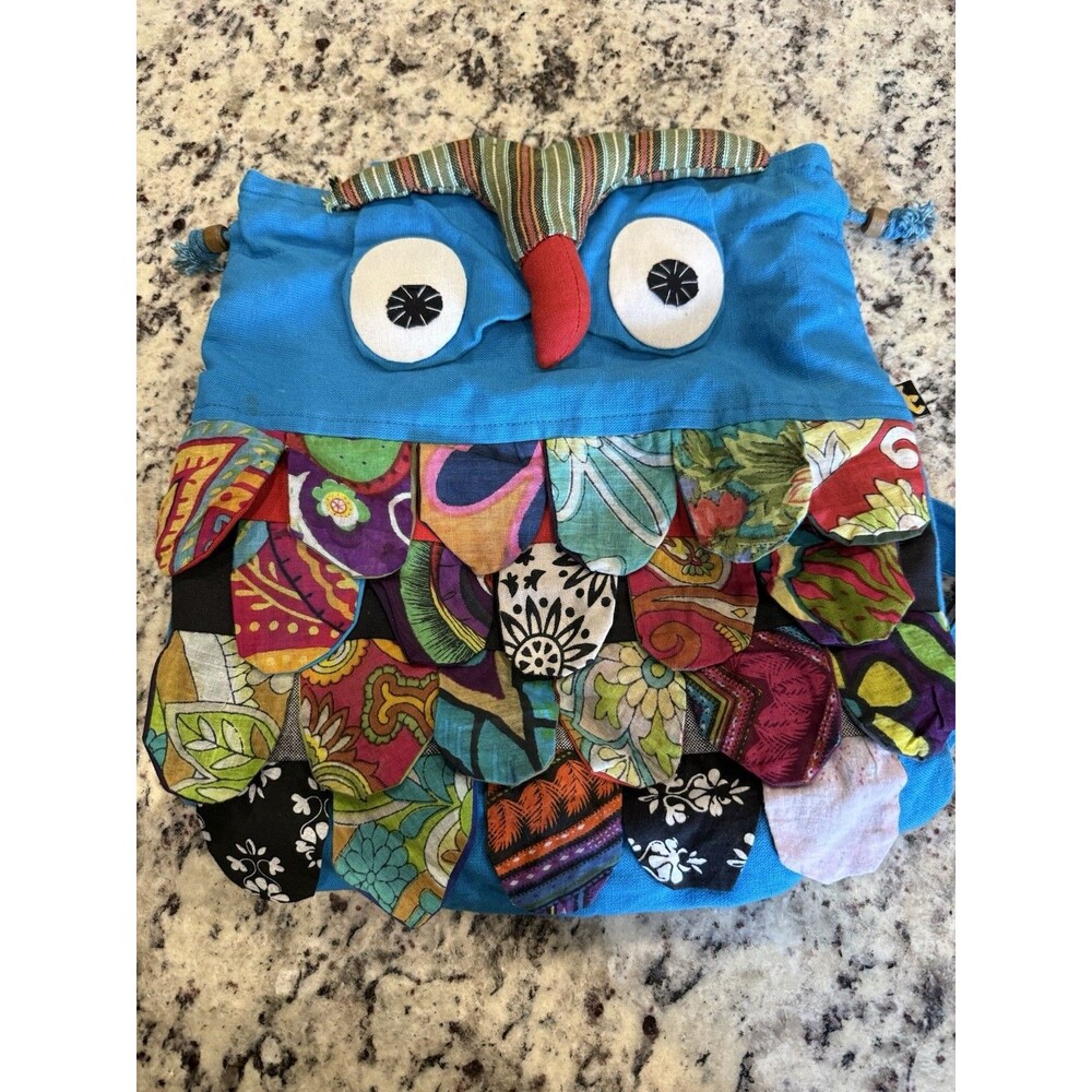 Homemade Patchwork Owl Drawstring Backpack